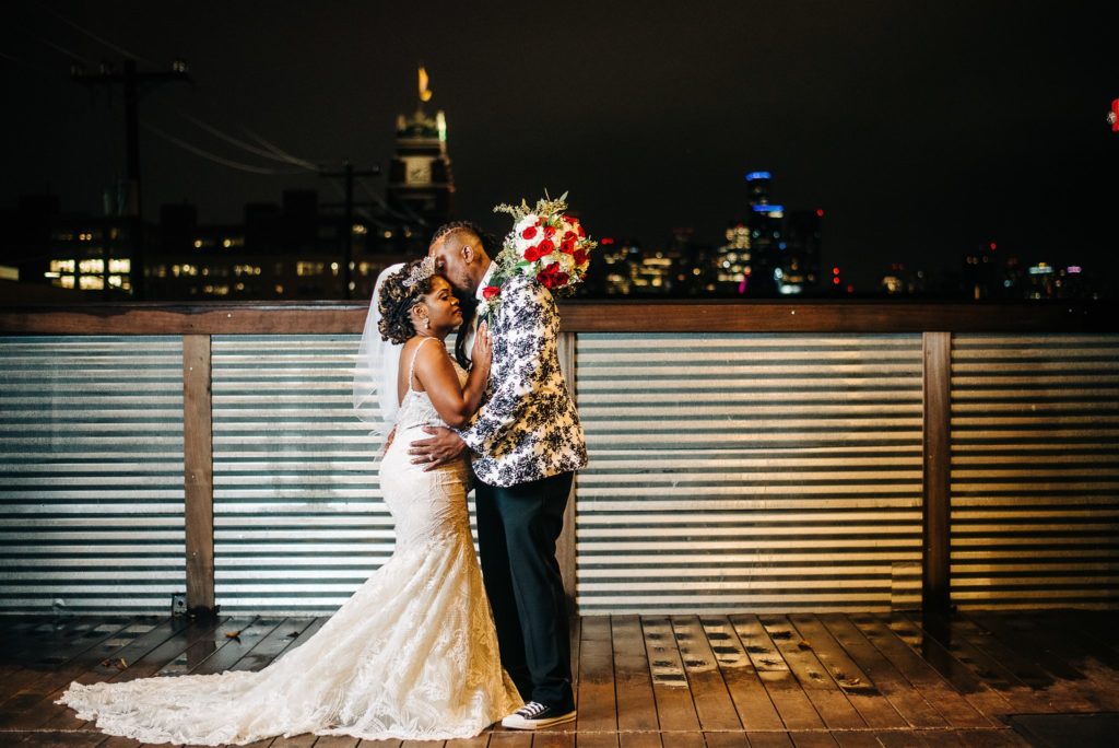 Black couple wedding photos taken at WithinSODO in downtown Seattle