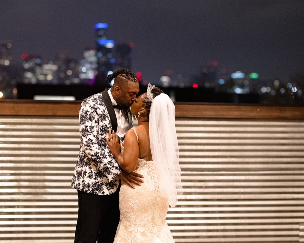 Black couple wedding photos taken at WithinSODO in downtown Seattle