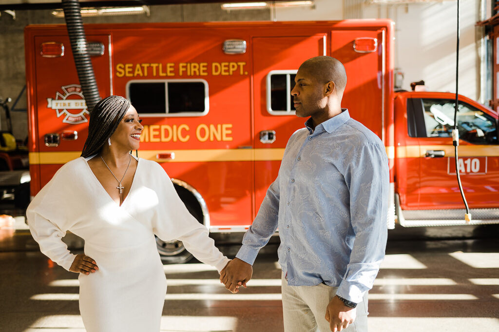 Seattle Fire Department Engagement Photos, Seattle Engagement Photographer, Black Seattle Engagement Photographer, Captured by Candace Photography