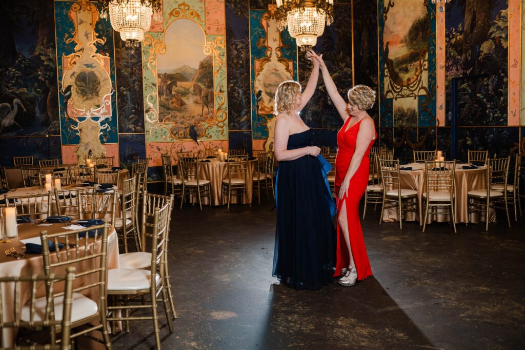 Intimate wedding portraits at The Ruins wedding venue in Seattle captured with moody evening lighting