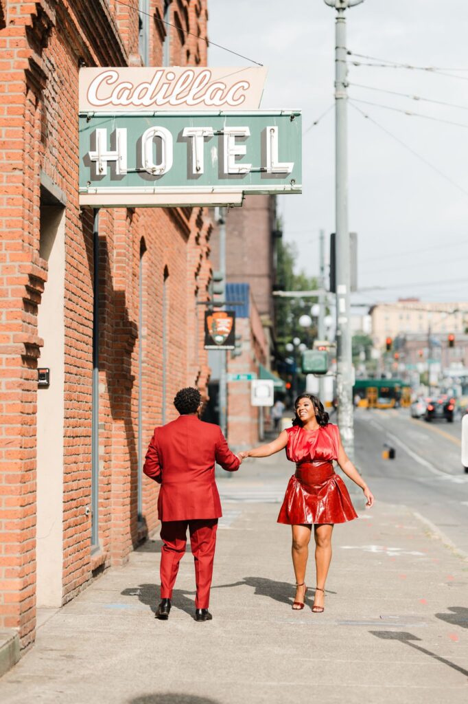 ourt in the Square engagement photos Cadillac Hotel Pioneer Square Seattle