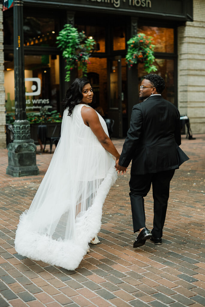 Court in the Square engagement photos Cadillac Hotel Pioneer Square Seattle