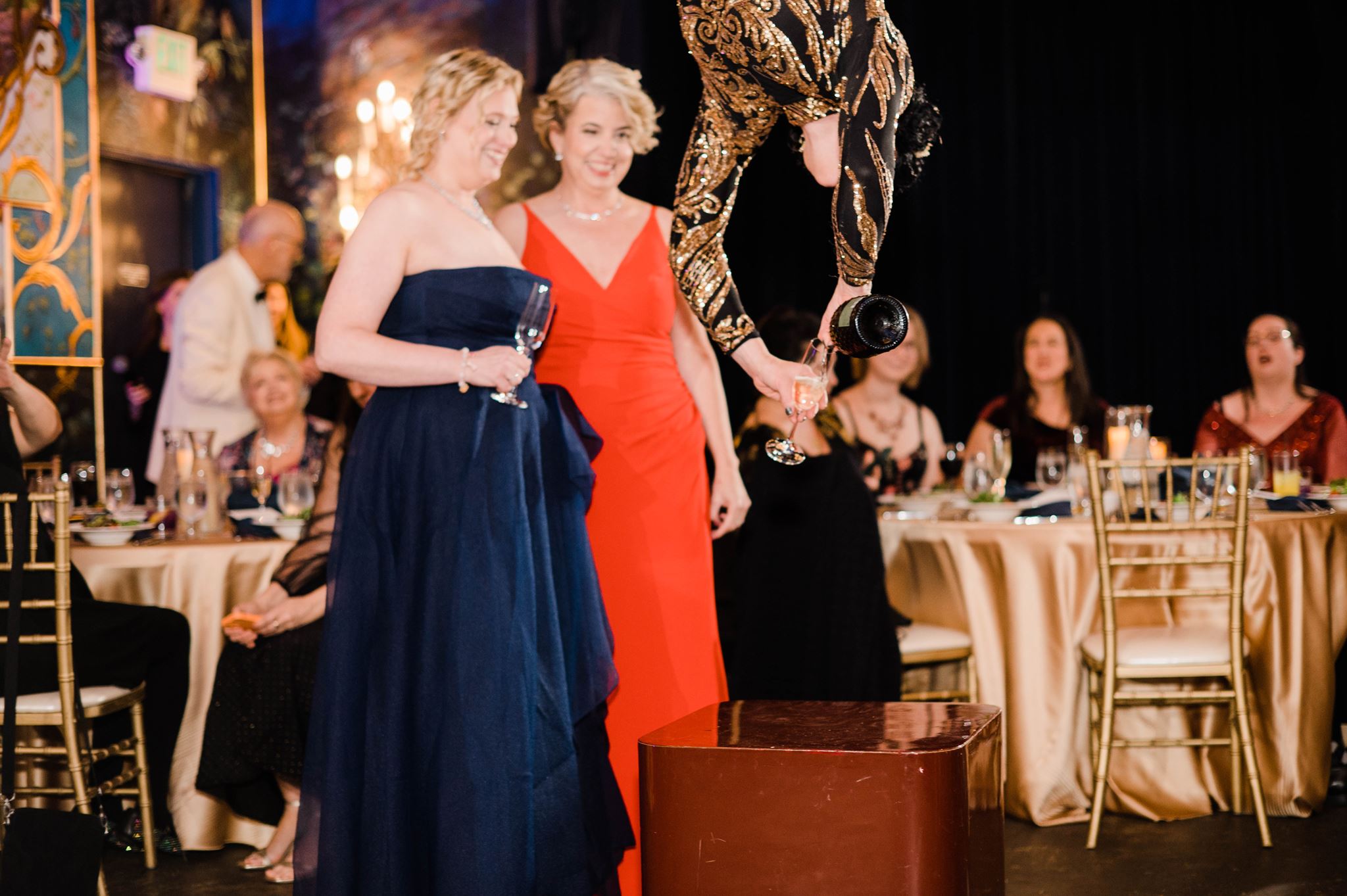 Aerial Performer Pours Champagne at Wedding at The Ruins