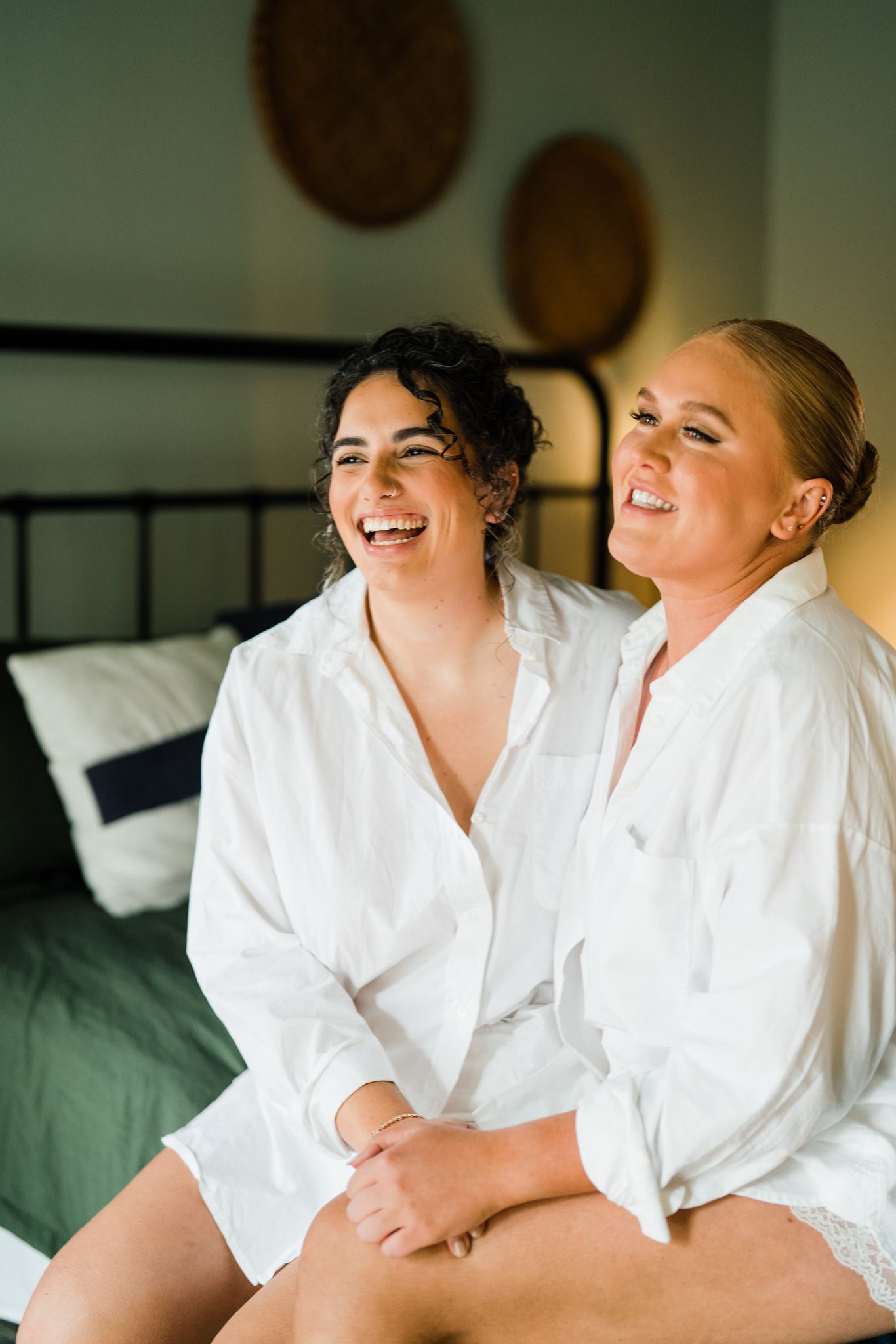 Two Brides Getting Ready Together on Wedding Day