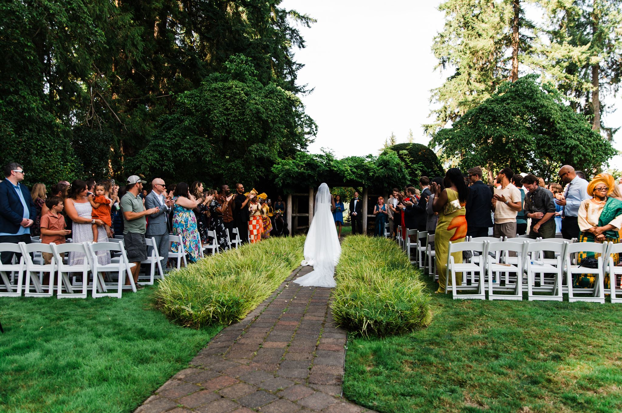 Elegant Bride Walks Down Aisle at Outdoor Garden Wedding, Seattle