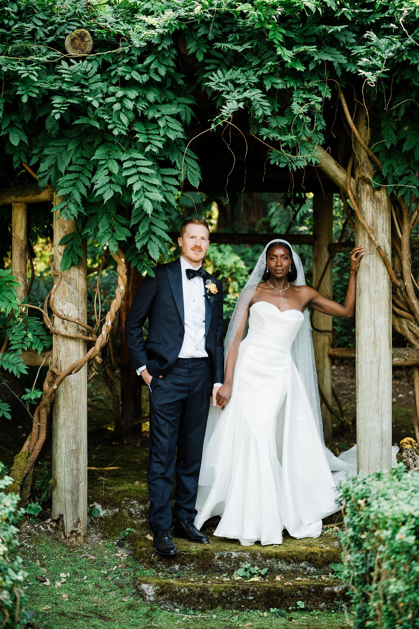 Editorial Style Wedding Portraits in Gardens of Carnation Farms Venue