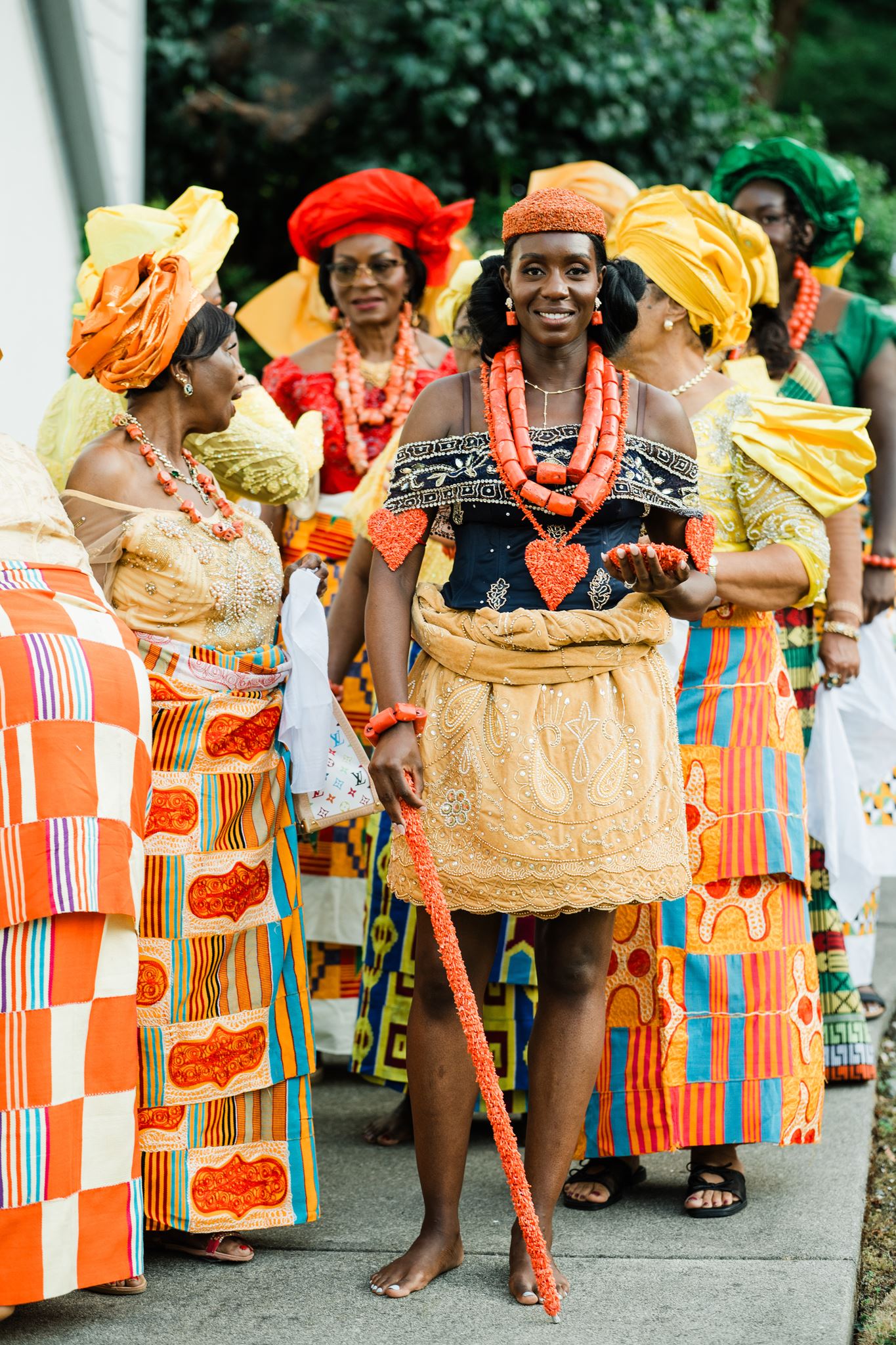 Bride in Traditional Nigerian Attire with Asoebe girls