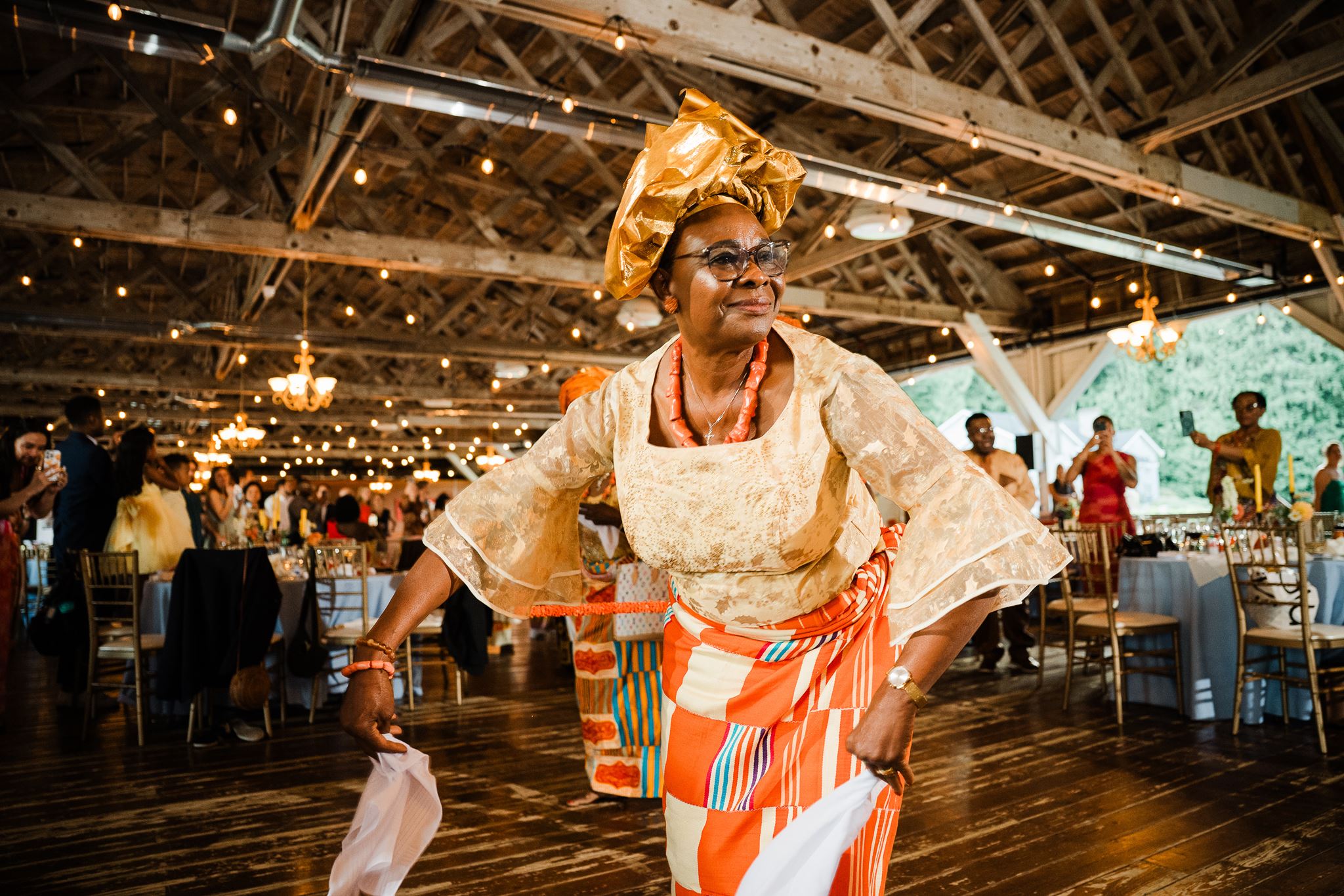 Woman Wearing Traditional Nigerian Attire During Wedding Procession
